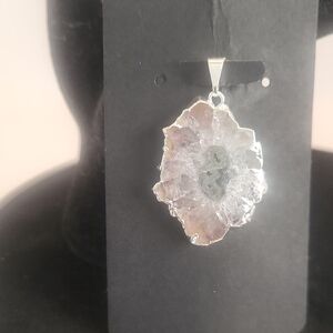 Silver and Purple Geode Pendant Necklace